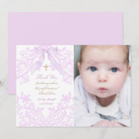 tarjeta de agradecimiento diseño lila bautizo niña