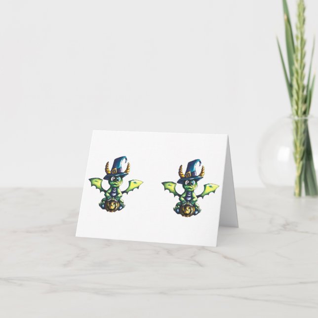 Tarjeta De Agradecimiento Diseño mágico de dragones de Halloween (Anverso)