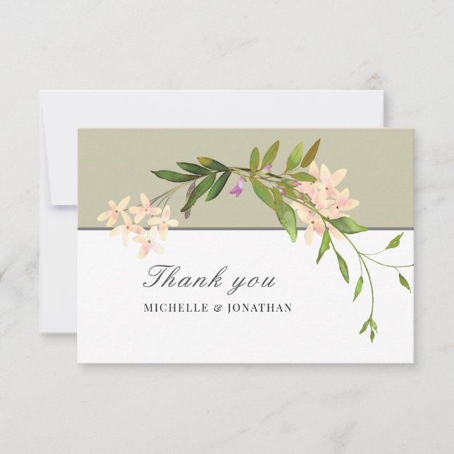 Tarjeta De Agradecimiento Diseño moderno Boda de flores de jardín rosado (Anverso)