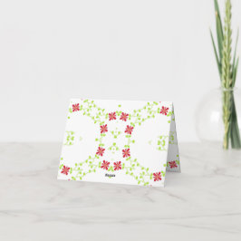 Tarjeta De Agradecimiento diseño simétrico de flor roja y vid verde