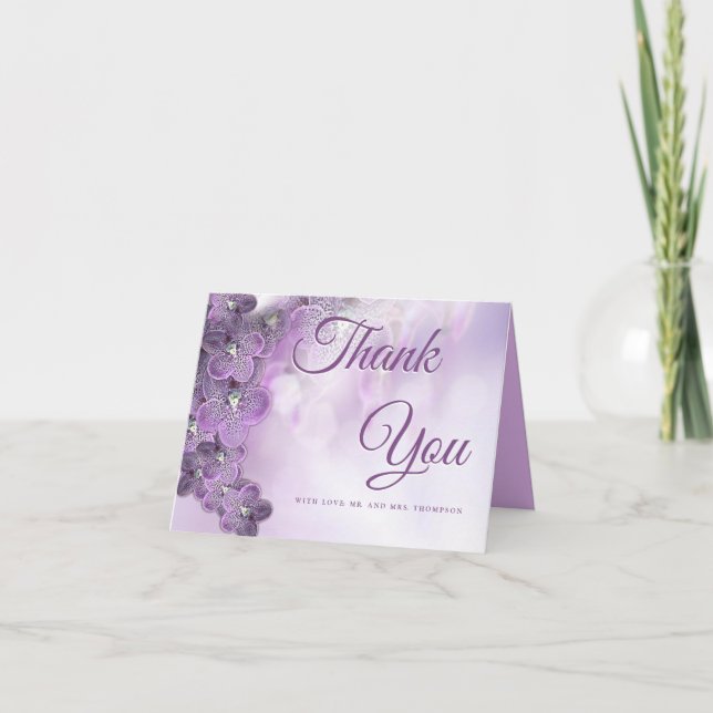 Tarjeta De Agradecimiento Diseño suave de orquídeas violetas Gracias (Anverso)