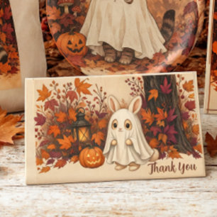 Tarjeta De Agradecimiento Disfraz de fantasma de conejito Halloween Gracias