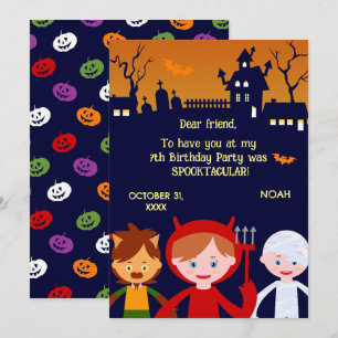 Tarjeta De Agradecimiento disfraz de Halloween niño fiesta de cumpleaños