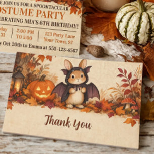Tarjeta De Agradecimiento Disfraz de murciélago de conejito Halloween Gracia
