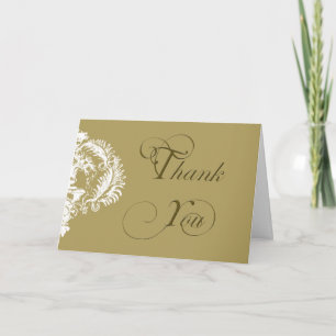Tarjeta De Agradecimiento Distinción: Diseño de Damasco Dorado y Blanco