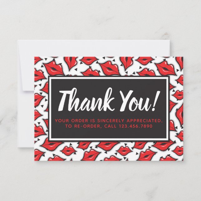 Tarjeta De Agradecimiento Distribuidor de lápiz labial gracias beso de labio (Anverso)