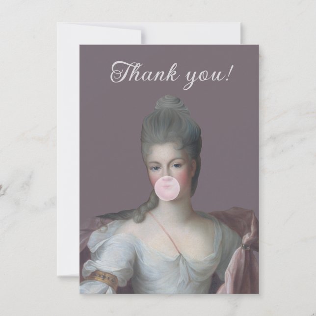 Tarjeta De Agradecimiento Diva de chicle soplando un chicle rosa (Anverso)