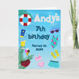 Tarjeta De Agradecimiento Diversión En La Piscina Fiesta De Cumpleaños