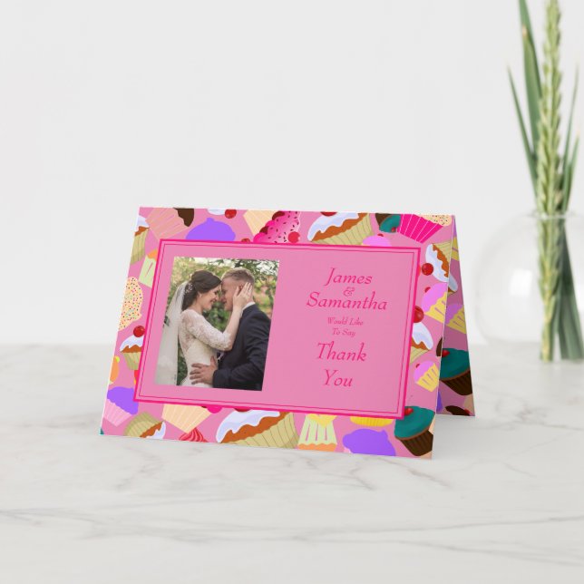 Tarjeta De Agradecimiento Diversión, magdalena rosada brillante - la boda le (Anverso)