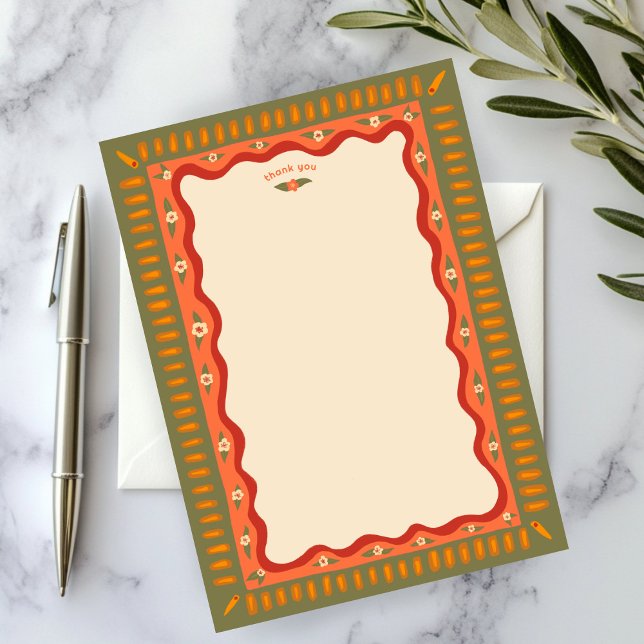 Tarjeta De Agradecimiento Diversión Retro Boho Hecho a Mano Despedida de Sol (Retro Boho Fun Handmade CUSTOM Bridal Shower Thank You Card
)