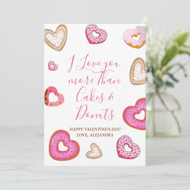 Tarjeta De Agradecimiento Diversión San Valentín ama más que Donuts Cute San (Anverso de pie)