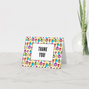 Tarjeta De Agradecimiento Diversión y patrón de cumpleaños de personajes de 
