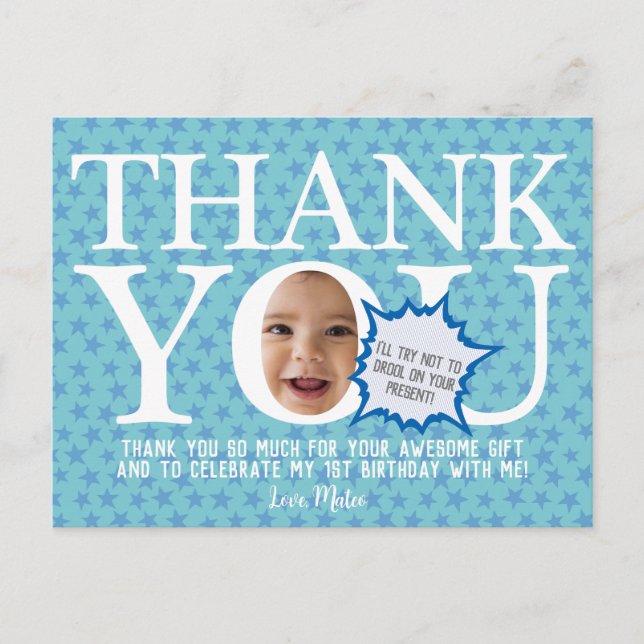 tarjeta de agradecimiento divertida baby blue star (Anverso)