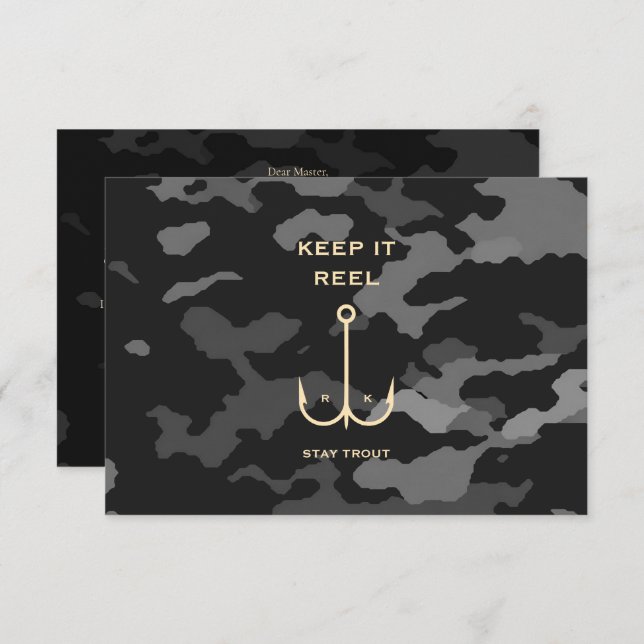 Tarjeta De Agradecimiento Divertida carta de Camo del Día del Padre Pescador (Anverso / Reverso)