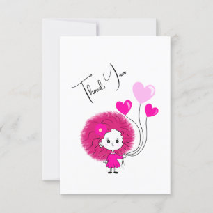 Tarjeta De Agradecimiento Divertida dama rosa con corazones