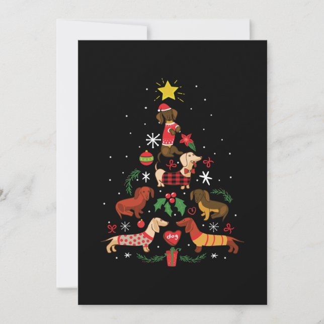 Tarjeta De Agradecimiento Divertido árbol de Navidad Dachshund (Anverso)