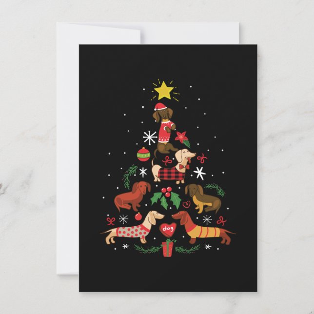 Tarjeta De Agradecimiento Divertido árbol de Navidad Dachshund (Anverso)