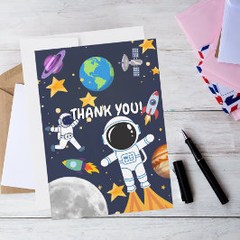 Tarjeta De Agradecimiento Divertido astronauta del espacio exterior, primer