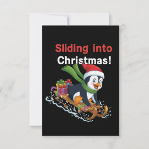 Tarjeta De Agradecimiento Divertido deslizándose hacia la Navidad Lindo ping