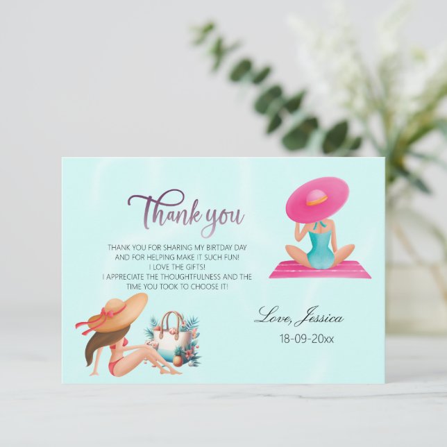 Tarjeta De Agradecimiento Divertido Fiesta de la piscina de verano acuarela  (Anverso de pie)