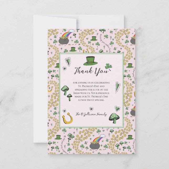 Tarjeta De Agradecimiento Divertido Green St Patricks Day Irish Blessch Lunc (Anverso)