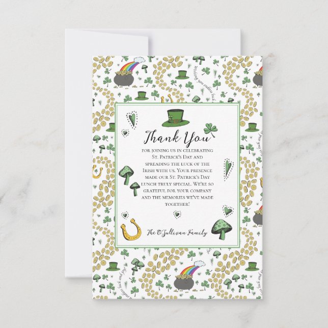 Tarjeta De Agradecimiento Divertido Green St Patricks Day Irish Blessch Lunc (Anverso)