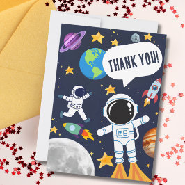 Tarjeta De Agradecimiento Diviértete Astronauta Espacio Planeta Luna Estrell