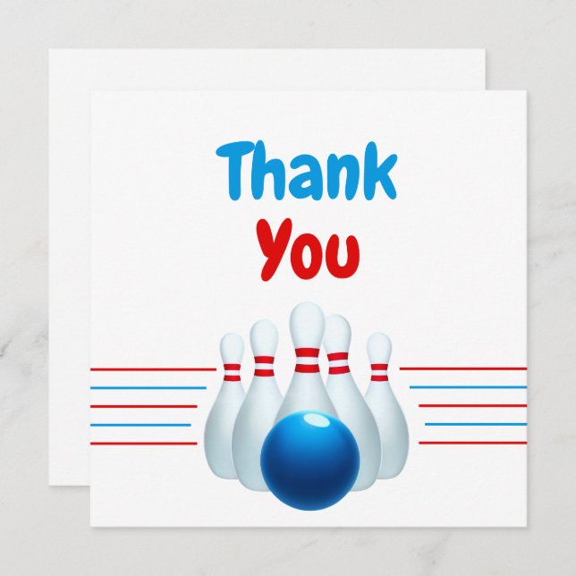 Tarjeta De Agradecimiento Diviértete Bolos Azules y Rojos Cumpleaños 6 (Anverso / Reverso)