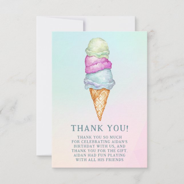 Tarjeta De Agradecimiento Diviértete Cumpleaños Fiesta de Fotos de Helado de (Anverso)