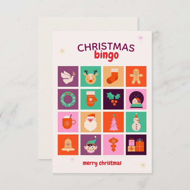 Tarjeta De Agradecimiento Diviértete en Navidad con Bingo Navideño Ilustrado (Anverso / Reverso)