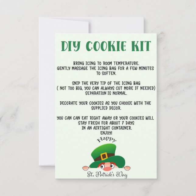 TARJETA DE AGRADECIMIENTO DIY COOKIE KIT INSTRUCCIONES, ST PATRICKS DAY (Anverso)