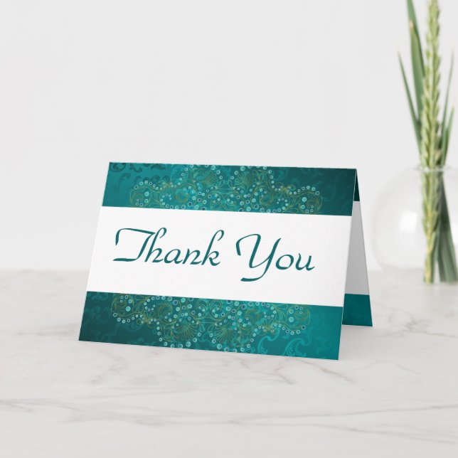 Tarjeta de agradecimiento doblada azul turquesa ár (Anverso)