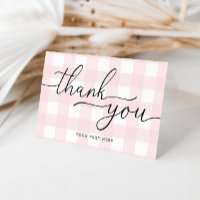 Tarjeta de agradecimiento doblada de gingham rosa