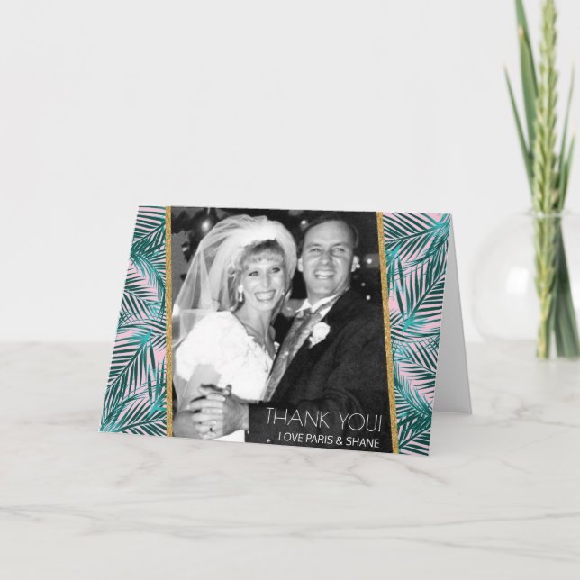 Tarjeta de agradecimiento doblada de palma rosa 5x (Anverso)