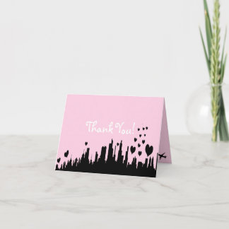 Tarjeta de agradecimiento doblada Pink City Line