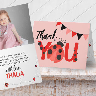 Tarjeta De Agradecimiento Doblando Mariquita Rosa Foto Gracias
