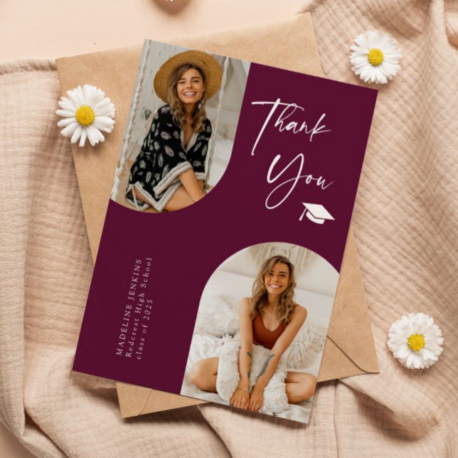 Tarjeta De Agradecimiento Doble Arco Graduación de Cranberry Foto Gracias (Subido por el creador)