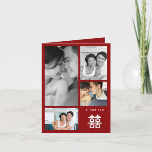 Tarjeta De Agradecimiento Doble Felicidad Colaje de Fotos de Boda China Roja