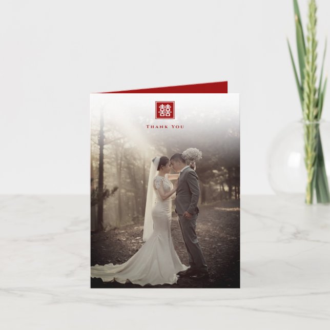 Tarjeta De Agradecimiento Doble felicidad cuadrada Boda chino moderno (Anverso)