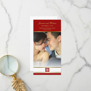 Tarjeta De Agradecimiento Doble felicidad en la Plaza Roja y Oro Boda Chino