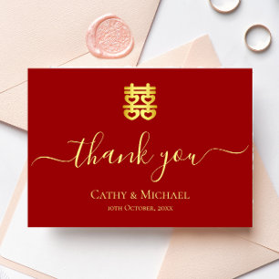 Tarjeta De Agradecimiento Doble felicidad vintage roja para boda china