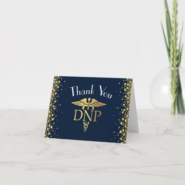 Tarjeta De Agradecimiento Doctor Nursing Practice Graduation Navy Blue Gold (Anverso)