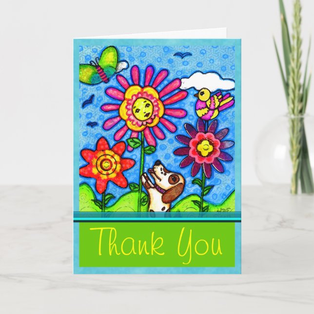 Tarjeta De Agradecimiento Dog In The Flowers Art Greeting Card / Gracias (Anverso)