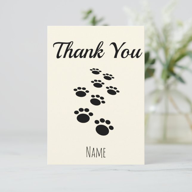 Tarjeta De Agradecimiento Dog Paw Tracks Custom Cream Off White (Anverso de pie)