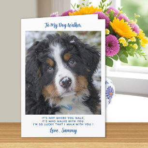 Tarjeta De Agradecimiento Dog Walker Gracias - Mascota azul foto perro