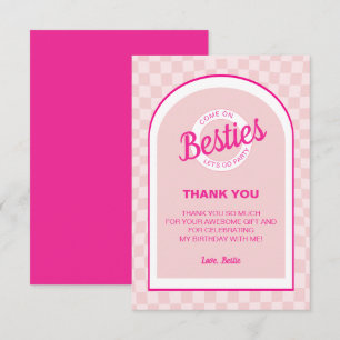 Tarjeta De Agradecimiento Doll Retro Rosado Lets Go Fiesta Cumpleaños