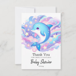 Tarjeta De Agradecimiento Dolphin Baby Shower, Personalizado divertido