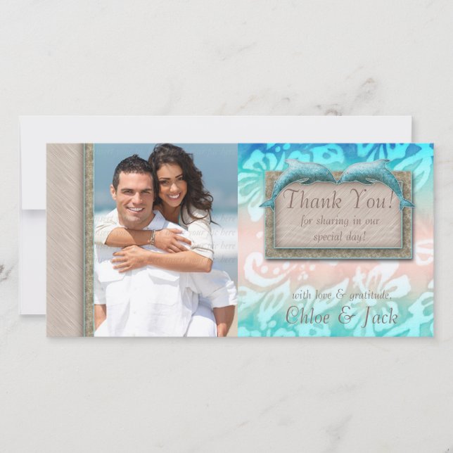 Tarjeta De Agradecimiento Dolphin Beach Wedding Gracias Fotocard (Anverso)