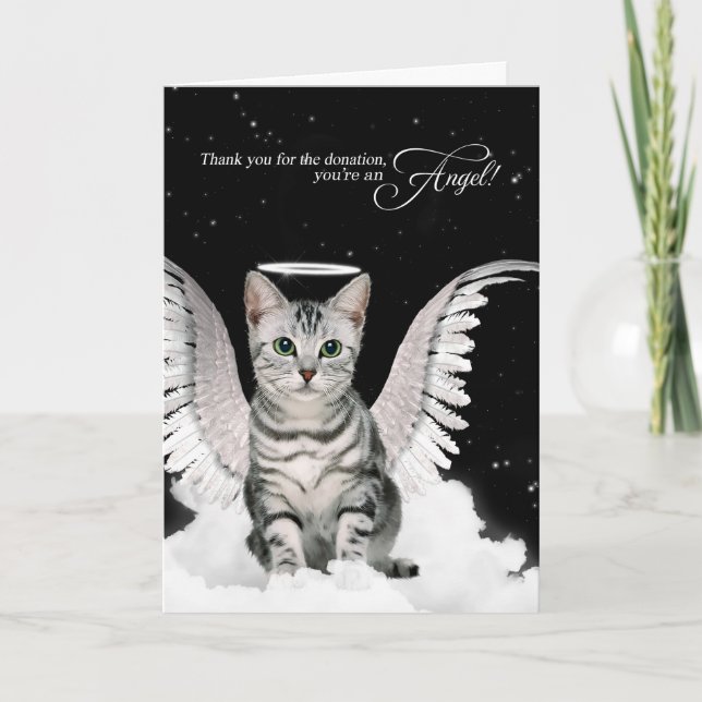 Tarjeta De Agradecimiento Donación Gracias Tabby Angel Cat (Anverso)
