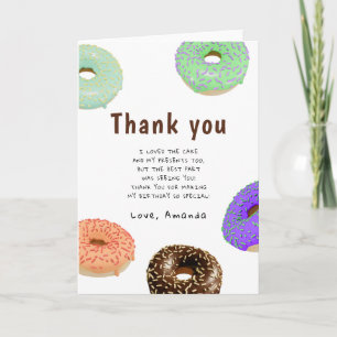 Tarjeta De Agradecimiento Donas fiesta de cumpleaños infantil gracias